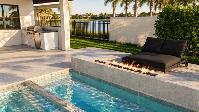 Krasnow backyard, view 01 (paver idea 1 &middot; the spa and fire wall)